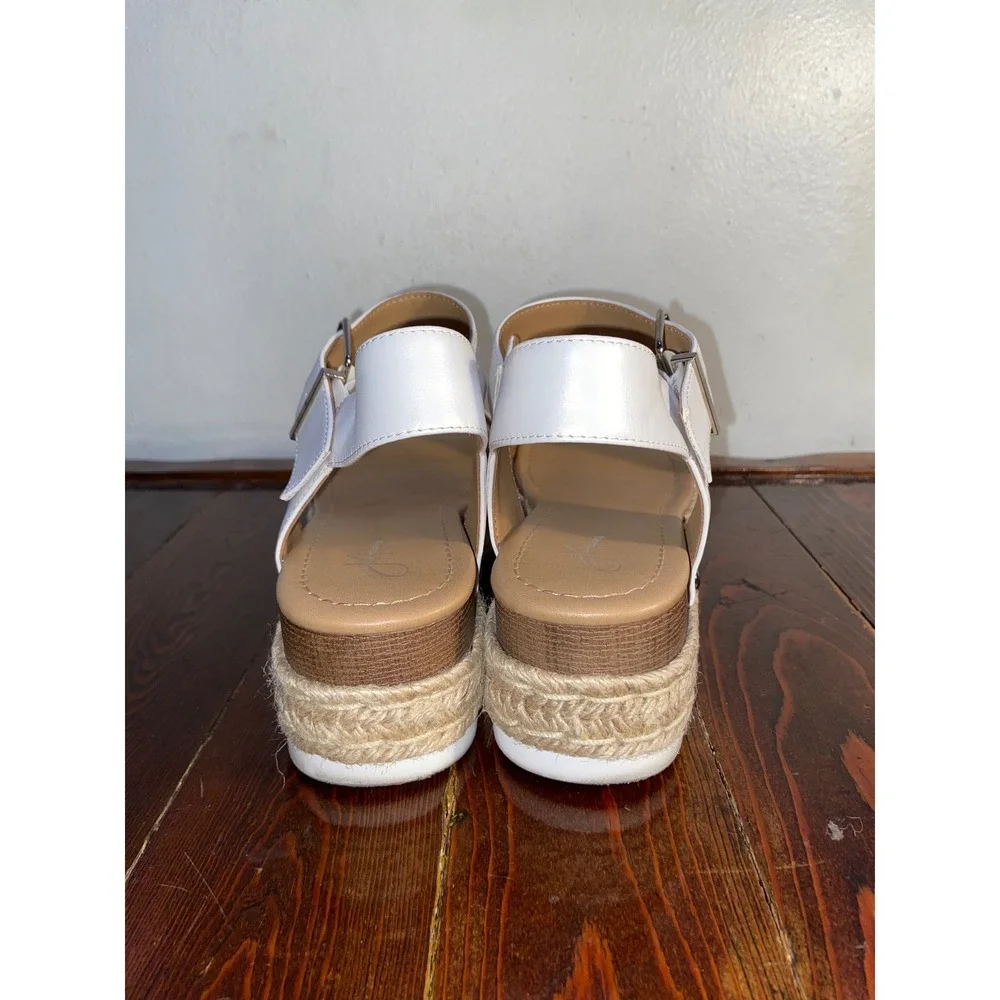 J. Adams White Platform Espadrille Sandals Wedge Buckle Coastal Boho Minimalist